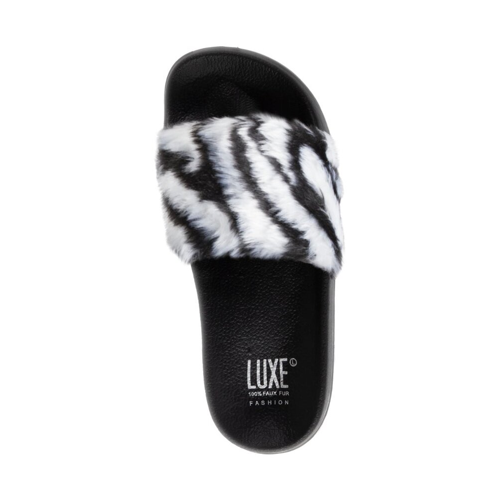 Luxe Fashion Classic Faux Sheepskin Women Slides | 1-Piece | Zebra